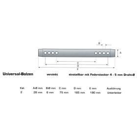 Unterlenkerbolzen - Sicherungsbolzen - universal Kat. 2 - Durchm. 28 mm Gesamtl&auml;nge ca.190 mm komplett mit zwei Federsteckern