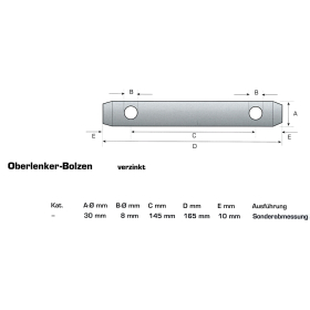 Oberlenkerbolzen - Sicherungsbolzen Ø30 mm Gesamtlänge ca. 165 mm  kpl. mit 2 Klappsteckern