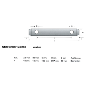 Oberlenkerbolzen - Sicherungsbolzen Kat 1 - Ø 19 mm Gesamtlänge ca. 207 mm kpl. mit 2 Klappsteckern