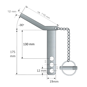 Oberlenkerbolzen - Sicherungsbolzen - universal Kat. 1 Ø 19 mm - komplett mit Kette und Klappstecker