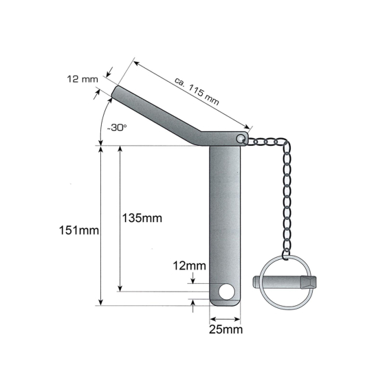WAMO Oberlenkerbolzen - Sicherungsbolzen Kat. 2 25mm - komplett mit Kette und Federstecker WAMO Oberlenkerbolzen - Sicherungsbolzen Kat. 2 25mm - komplett mit Kette und Federstecker