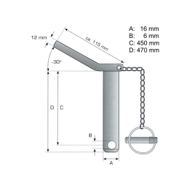 Safety pin &Oslash; 16mm length 450 mm with chain + linch pin