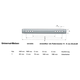 Unterlenkerbolzen - Sicherungsbolzen - universal Kat. 1 &Oslash;22mm - Gesamtl&auml;nge ca. 190 mm komplett mit zwei Federsteckern