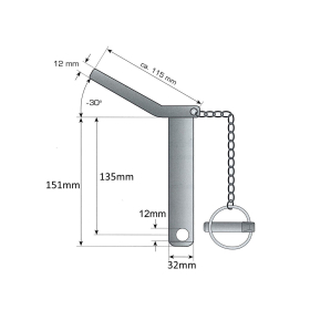 Upper link pin - safety pin cat. 3 Ø 32mm - 135/151mm - compl. with chain and linch pin