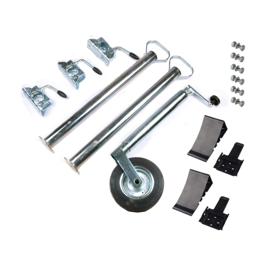 Car trailer accessory set: support wheel, supports, clamp holder, wedges with holder, incl. fixing material