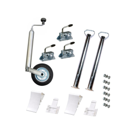 Car trailer accessory set: support wheel, supports, clamp holder, wedges with holder incl. fixing material