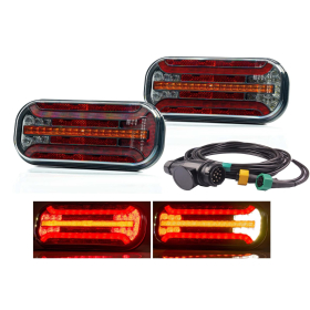 LED tail lights in a set with a 5 meter long cable with a 13 pin plug and bayonet connection, suitable for 12V and 24V.