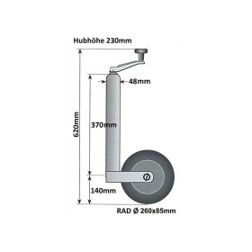 Stützrad luftbereift 260x85mm inkl. Klemmhalter & Befestigungsmaterial