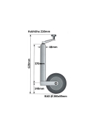150 kg support wheel with pneumatic tires 260x85mm incl. clamp holder & mounting material