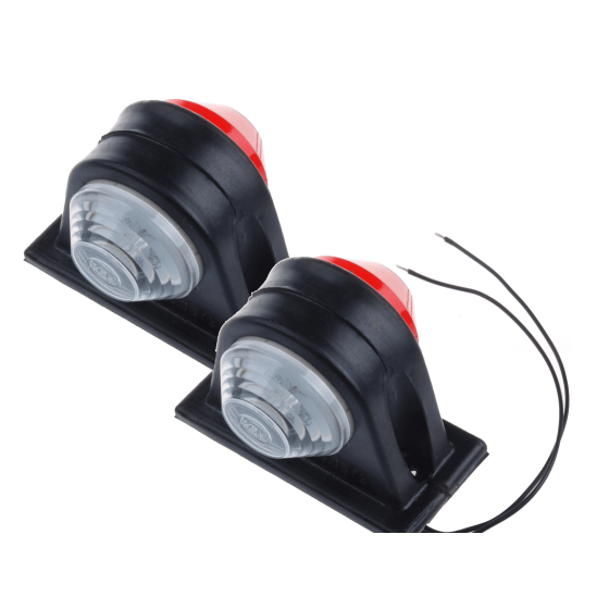 short pre-wired LED clearance light with red and white disc for trailers, trucks or buses with 12 to 24 Volt.