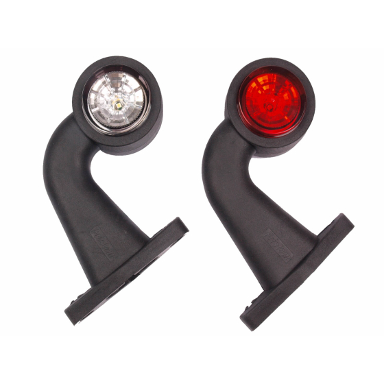 short angled prewired LED clearance light with red and white disc for trailers, trucks or buses with 12 to 30 Volt.