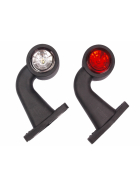 short angled prewired LED clearance light with red and white disc for trailers, trucks or buses with 12 to 30 Volt.