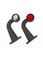 long angled prewired LED clearance light with red and white disc for trailers, trucks or buses with 12 to 30 volts.