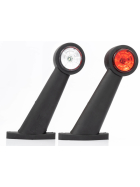 pre-wired LED clearance light with red and white disc for trailers, trucks or buses with 12 to 30 volts with a straight rubber arm