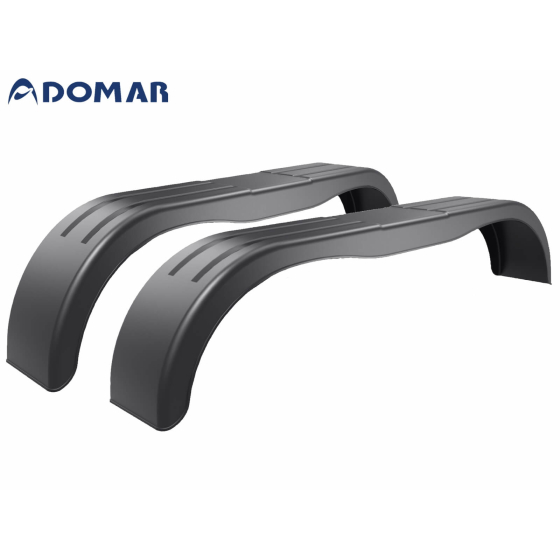 Schwarze Kotflügel aus Kunststoff für Tandemanhänger mit der Länge von 1500 mm und der Breite von 220 mm.