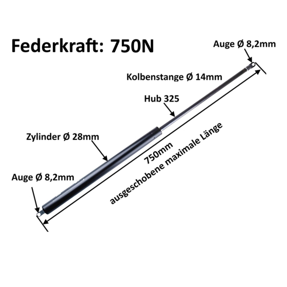 2 x  Gasdruckfeder - Gasdruckdämpfer 750N