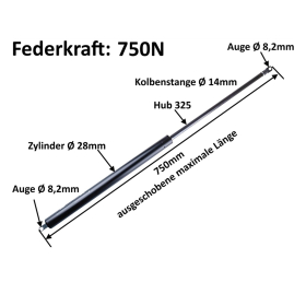 2 x  Gasdruckfeder - Gasdruckdämpfer 750N