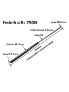 2 x  Gasdruckfeder - Gasdruckdämpfer 750N