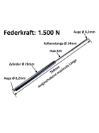 Gasdruckdämpfer in der Stärke 1500 Newton für Pferdeanhänger und andere Anhängern mit Heckklappe