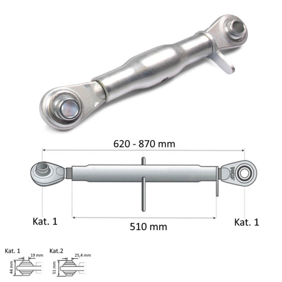 Standard Gewindeoberlenker M30 x 3,5 mm mit einer Hülsenlänge von 180 bis 510 mm.