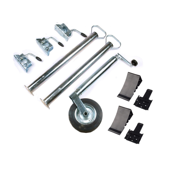 Trailer accessories set - 10 pieces - support wheel, supports, clamp, wheel chocks and holder (black)